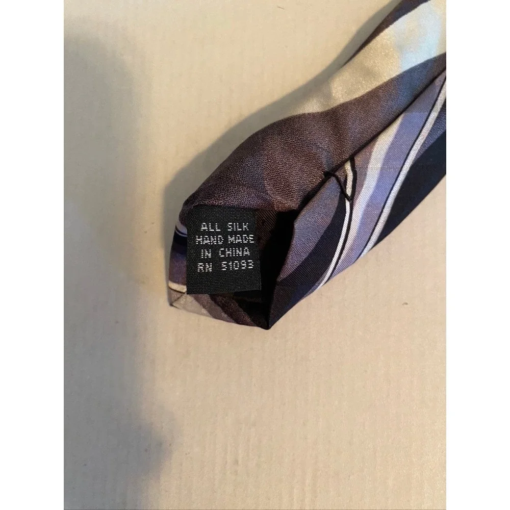 Puritan Mens Silk Tie Purple Grey Black Abstract Swirl Stain Resistant Handmade